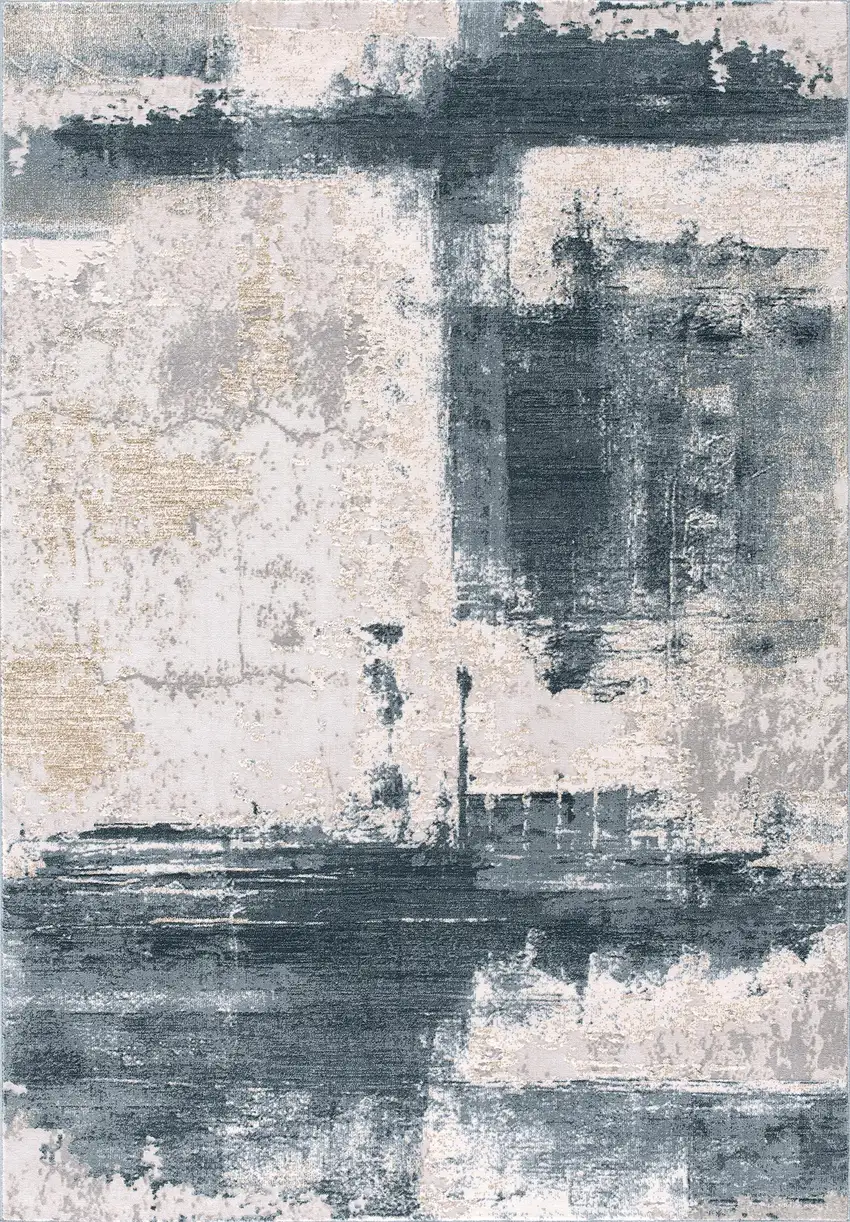 Blue Beige And Gray Abstract Area Rug Photo 4