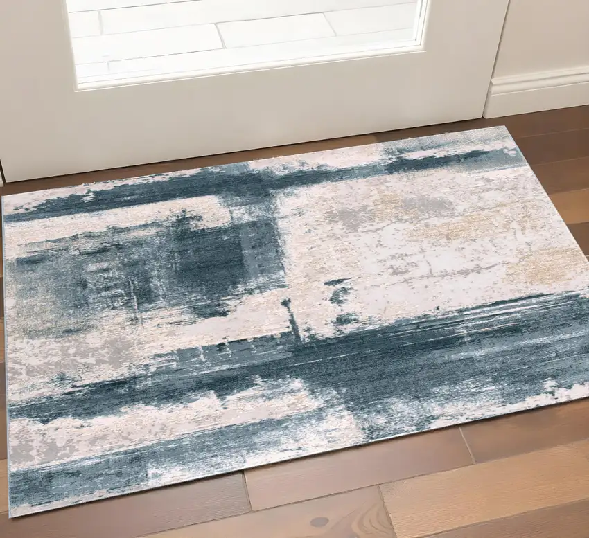 Blue Beige And Gray Abstract Area Rug Photo 1