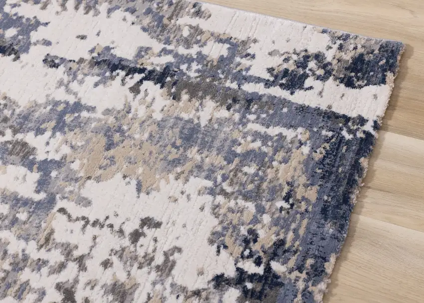 Blue Beige And Gray Abstract Area Rug Photo 7