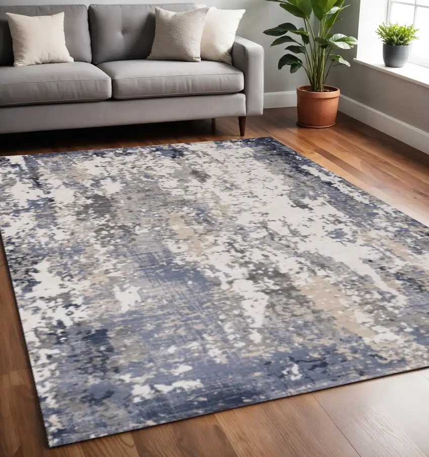 Blue Beige And Gray Abstract Area Rug Photo 1