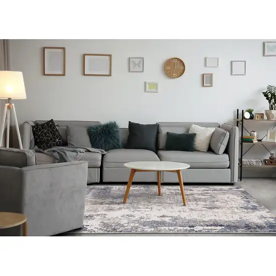 Blue Beige And Gray Abstract Area Rug Photo 5