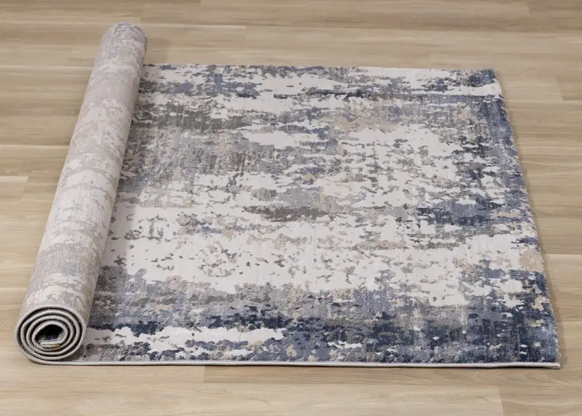 Blue Beige And Gray Abstract Area Rug Photo 9