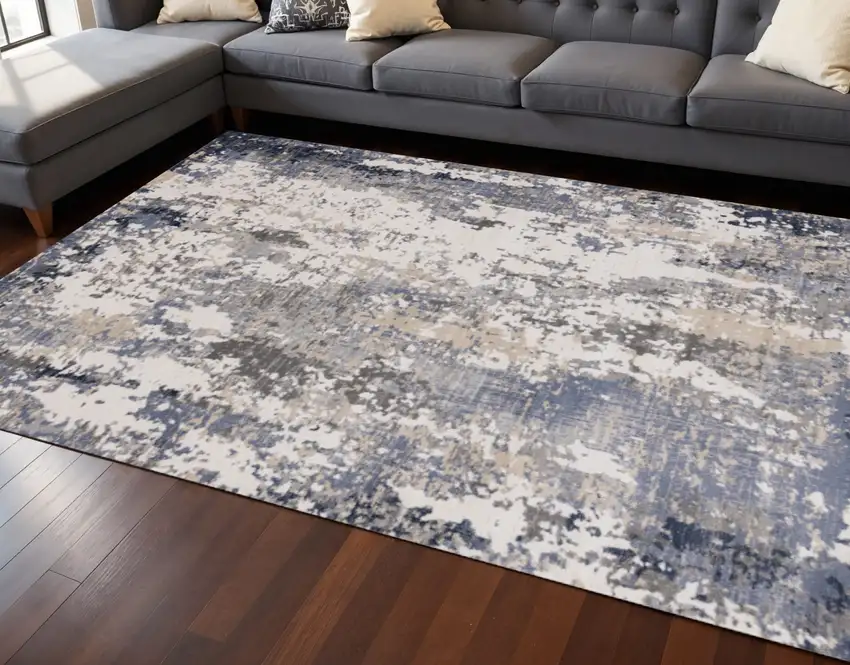 Blue Beige And Gray Abstract Area Rug Photo 1