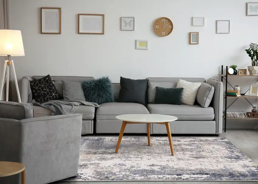 Blue Beige And Gray Abstract Area Rug Photo 6