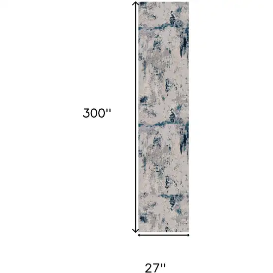 Blue Beige And Gray Abstract Runner Rug Photo 5