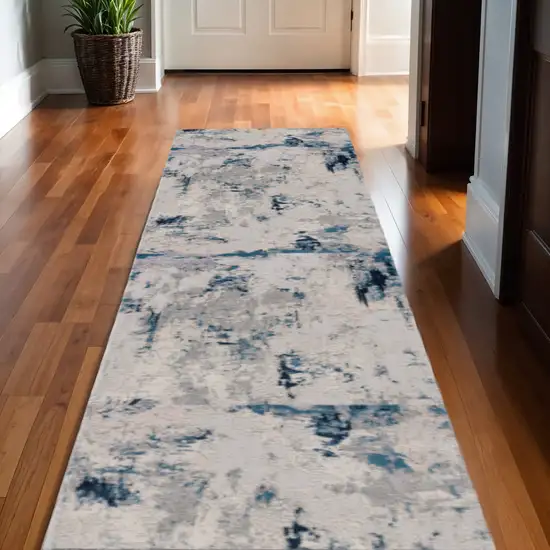 Blue Beige And Gray Abstract Runner Rug Photo 1