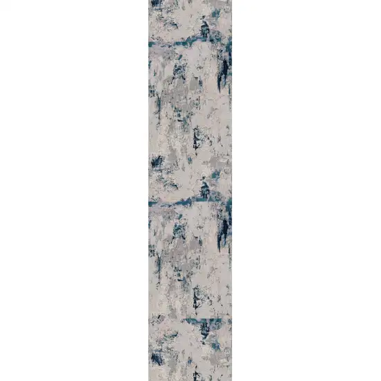 Blue Beige And Gray Abstract Runner Rug Photo 2