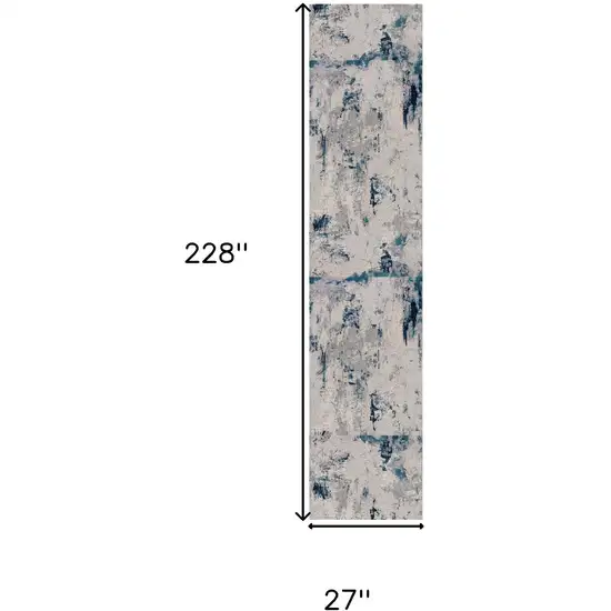Blue Beige And Gray Abstract Runner Rug Photo 5