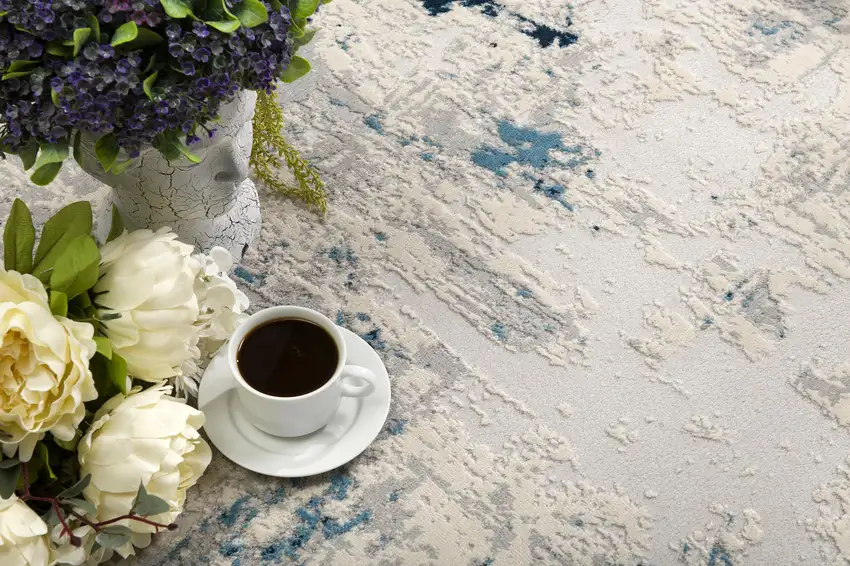 Blue Beige And Gray Abstract Runner Rug Photo 4