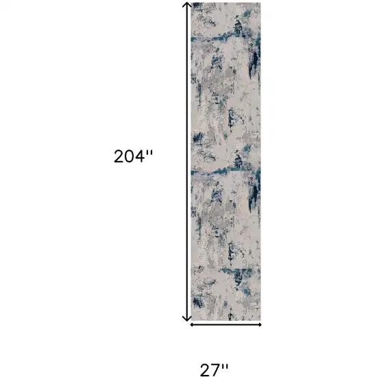 Blue Beige And Gray Abstract Runner Rug Photo 6