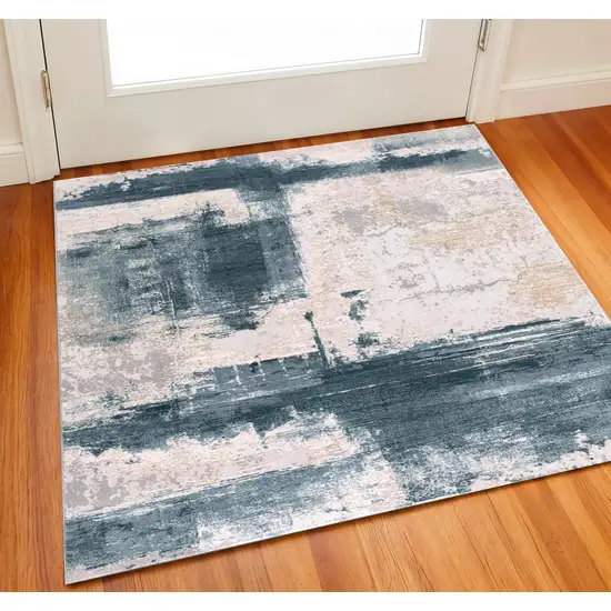 Blue Beige And Gray Abstract Square Rug Photo 1