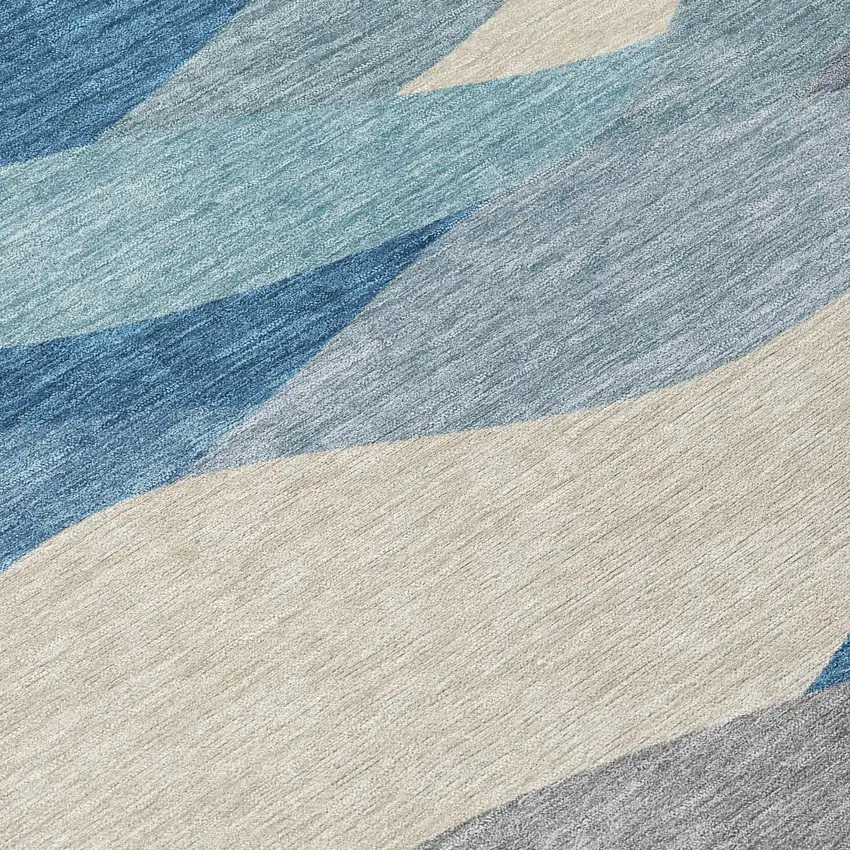 Blue Beige And Gray Abstract Washable Indoor Outdoor Area Rug Photo 1