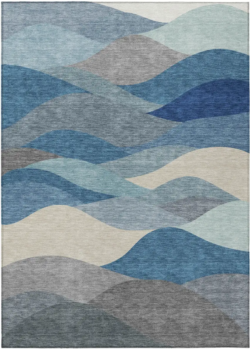 Blue Beige And Gray Abstract Washable Indoor Outdoor Area Rug Photo 7