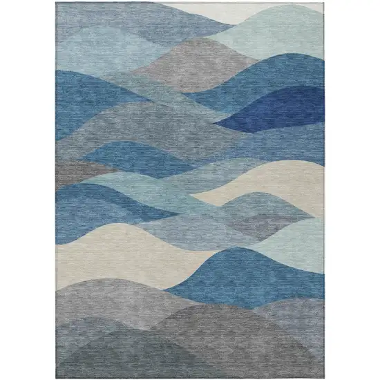 Blue Beige And Gray Abstract Washable Indoor Outdoor Area Rug Photo 7