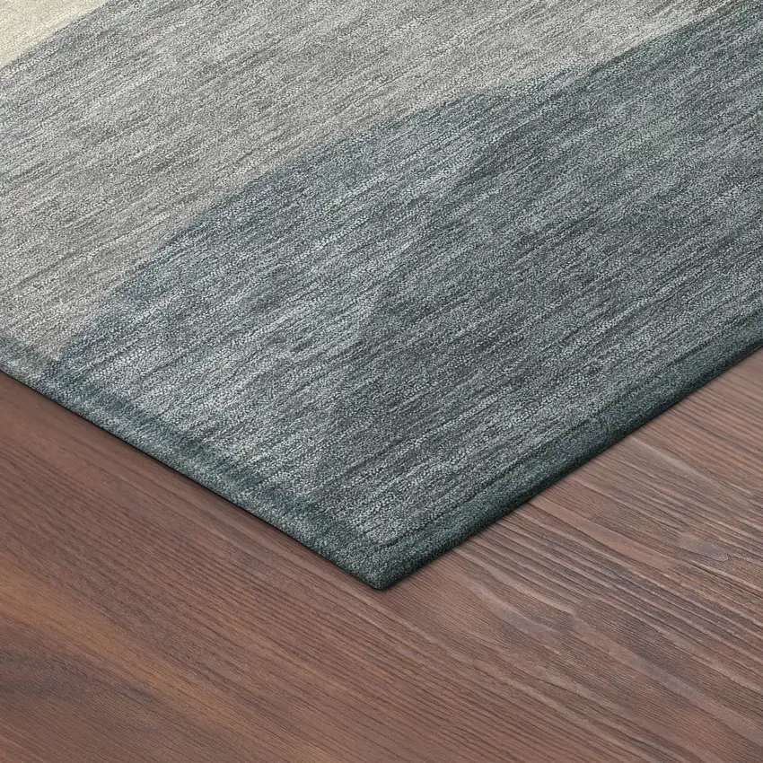 Blue Beige And Gray Abstract Washable Indoor Outdoor Area Rug Photo 9