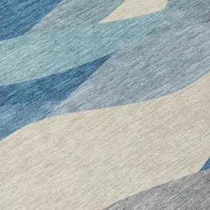 Photo of Blue Beige And Gray Abstract Washable Indoor Outdoor Area Rug