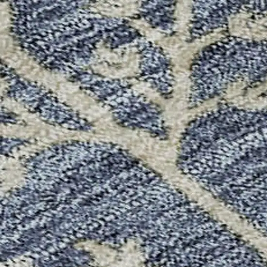 Blue Beige And Gray Floral Washable Area Rug With UV Protection Photo 2