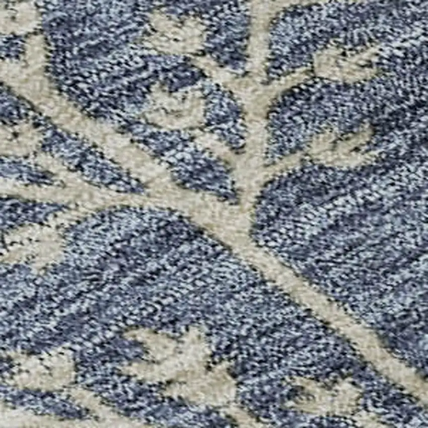 Blue Beige And Gray Floral Washable Area Rug With UV Protection Photo 3