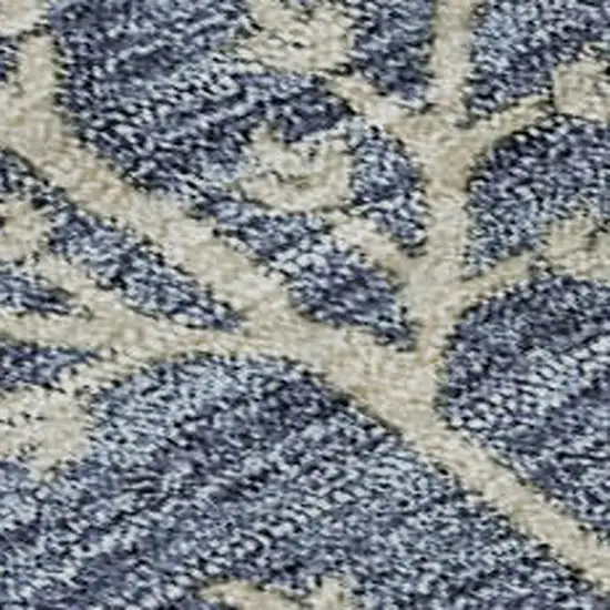 Blue Beige And Gray Floral Washable Area Rug With UV Protection Photo 2