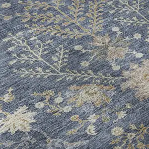 Photo of Blue Beige And Gray Floral Washable Area Rug With UV Protection