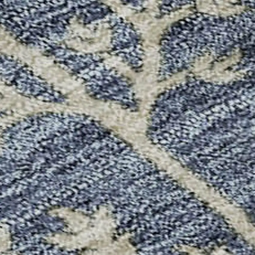 Blue Beige And Gray Floral Washable Area Rug With UV Protection Photo 2