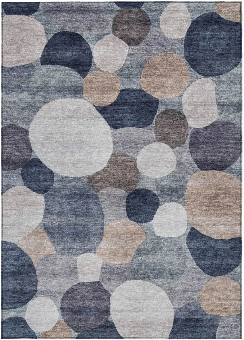 Blue Beige And Gray Geometric Washable Indoor Outdoor Area Rug Photo 3