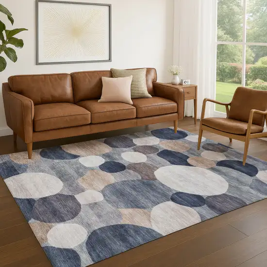 Blue Beige And Gray Geometric Washable Indoor Outdoor Area Rug Photo 5