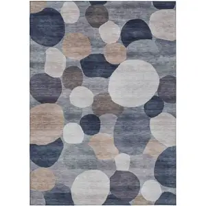 Photo of Blue Beige And Gray Geometric Washable Indoor Outdoor Area Rug