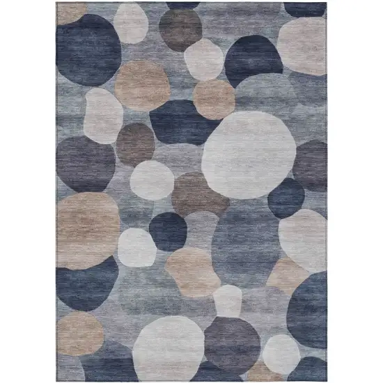 Blue Beige And Gray Geometric Washable Indoor Outdoor Area Rug Photo 1