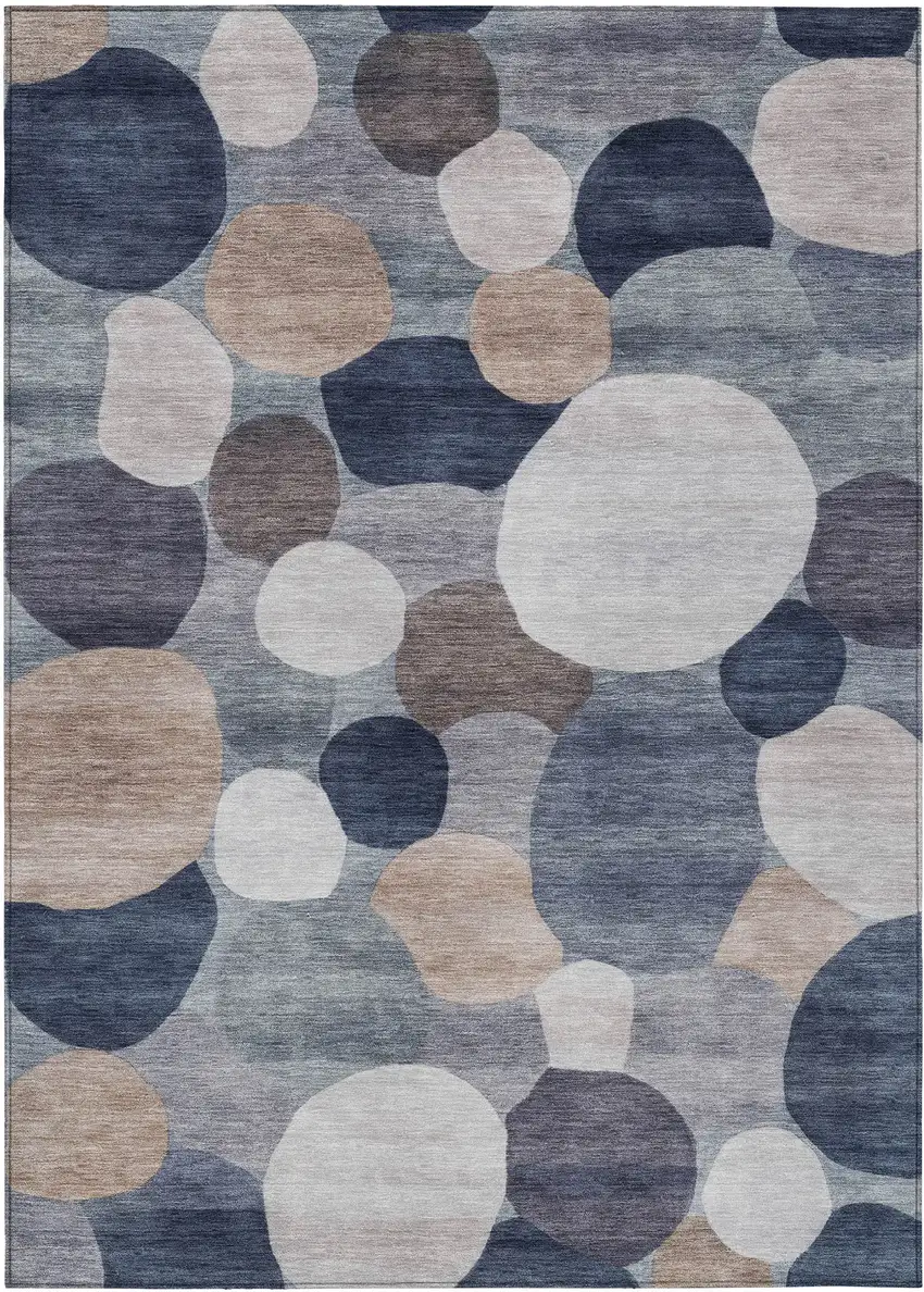 Blue Beige And Gray Geometric Washable Indoor Outdoor Area Rug Photo 1