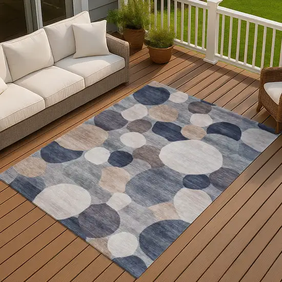 Blue Beige And Gray Geometric Washable Indoor Outdoor Area Rug Photo 4