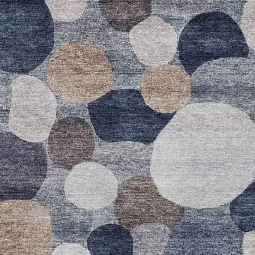 Blue Beige And Gray Geometric Washable Indoor Outdoor Area Rug Photo 2