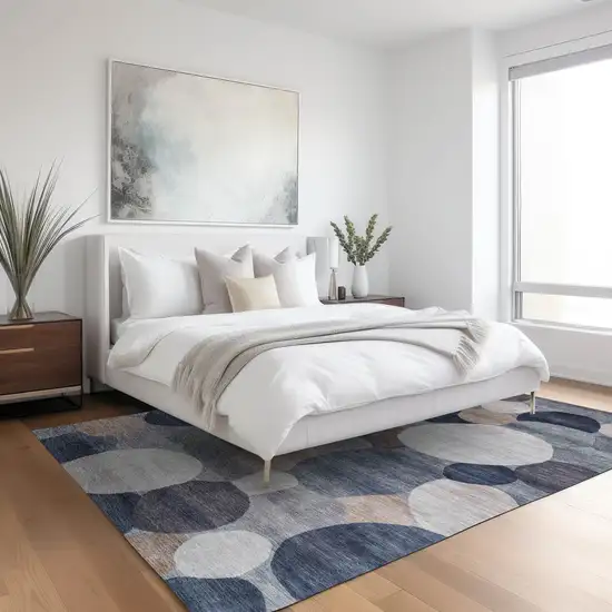 Blue Beige And Gray Geometric Washable Indoor Outdoor Area Rug Photo 6