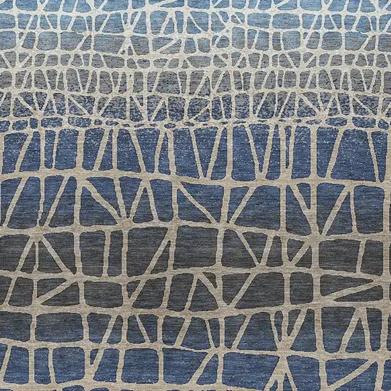 Blue Beige And Gray Geometric Washable Indoor Outdoor Area Rug Photo 2