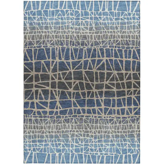 Blue Beige And Gray Geometric Washable Indoor Outdoor Area Rug Photo 3