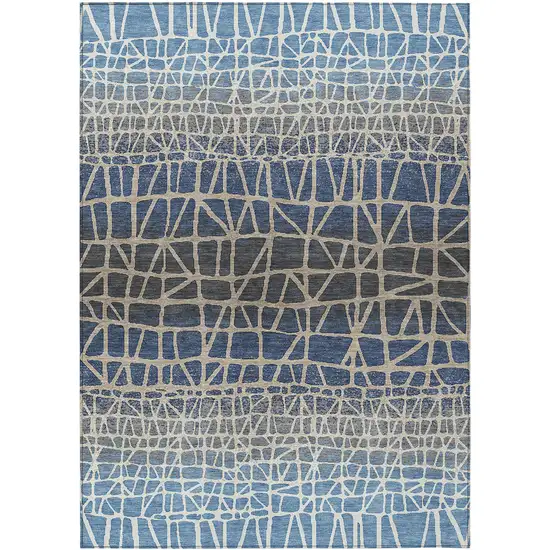 Blue Beige And Gray Geometric Washable Indoor Outdoor Area Rug Photo 1