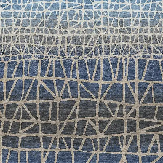Blue Beige And Gray Geometric Washable Indoor Outdoor Area Rug Photo 2