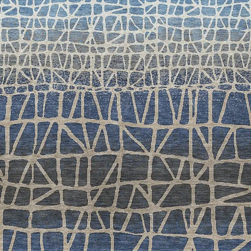 Blue Beige And Gray Geometric Washable Indoor Outdoor Area Rug Photo 2