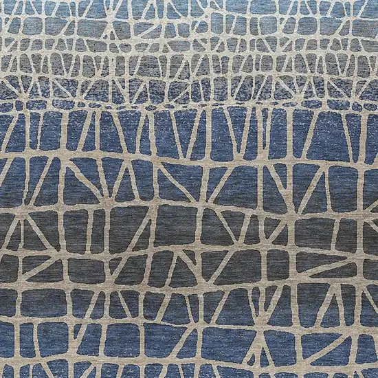 Blue Beige And Gray Geometric Washable Indoor Outdoor Area Rug Photo 2
