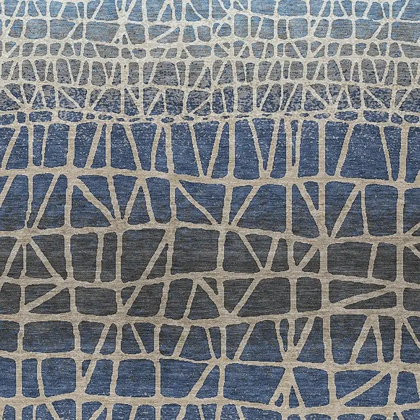 Blue Beige And Gray Geometric Washable Indoor Outdoor Area Rug Photo 2
