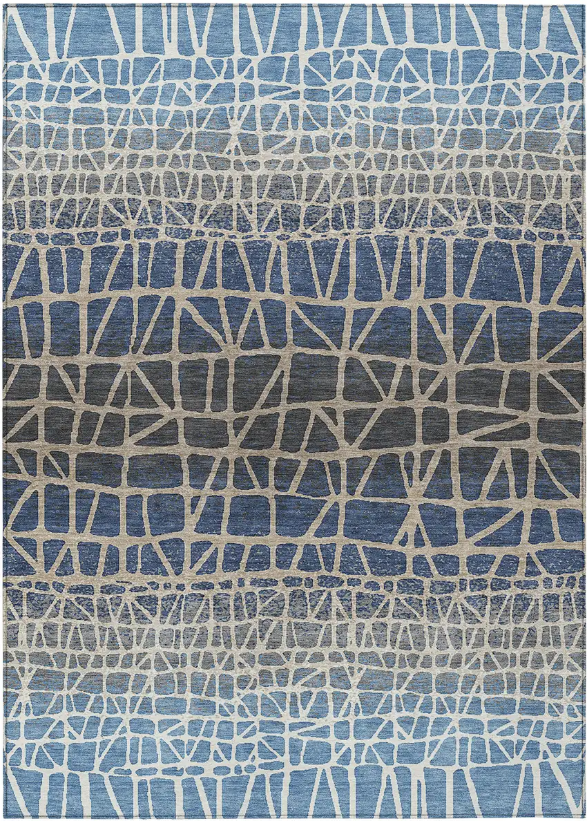 Blue Beige And Gray Geometric Washable Indoor Outdoor Area Rug Photo 1
