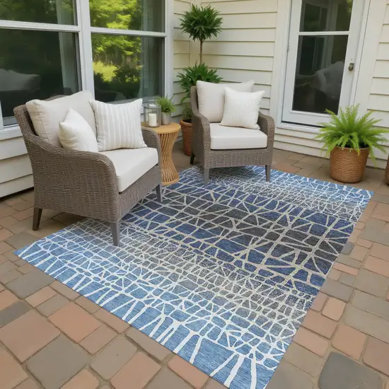 Blue Beige And Gray Geometric Washable Indoor Outdoor Area Rug Photo 4