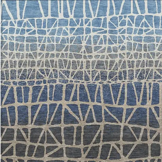 Blue Beige And Gray Geometric Washable Indoor Outdoor Area Rug Photo 2