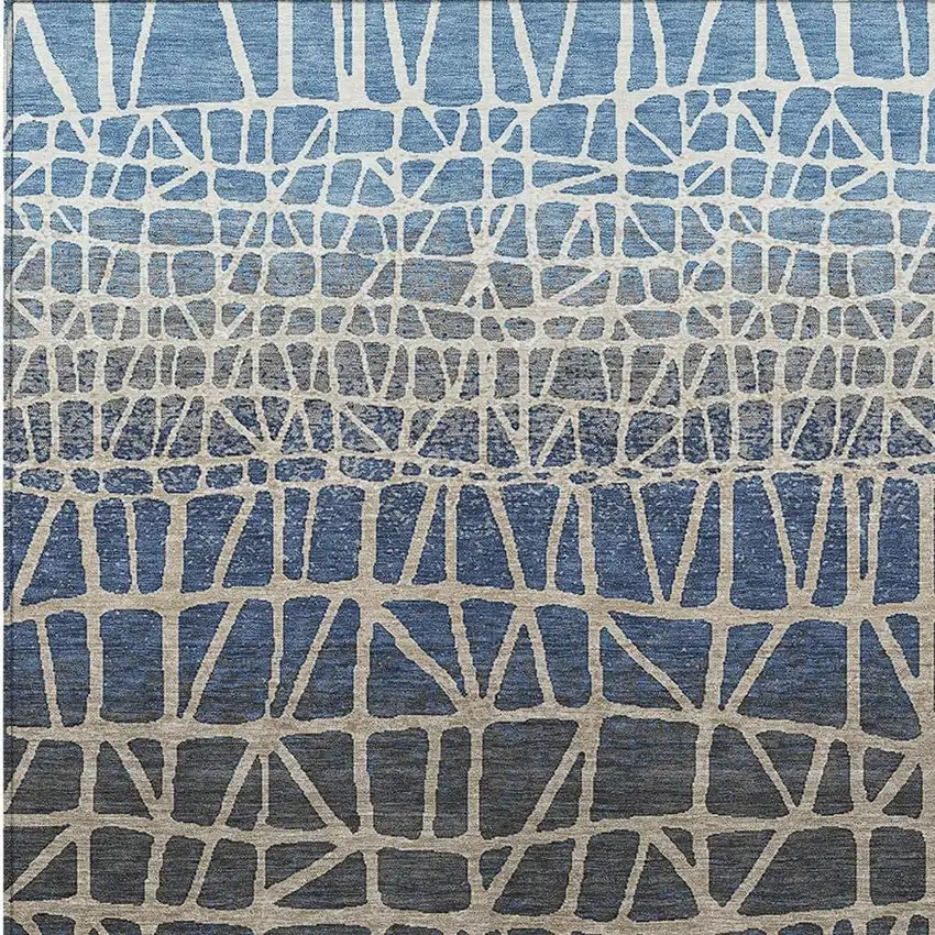 Blue Beige And Gray Geometric Washable Indoor Outdoor Area Rug Photo 2