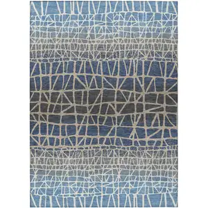 Photo of Blue Beige And Gray Geometric Washable Indoor Outdoor Area Rug