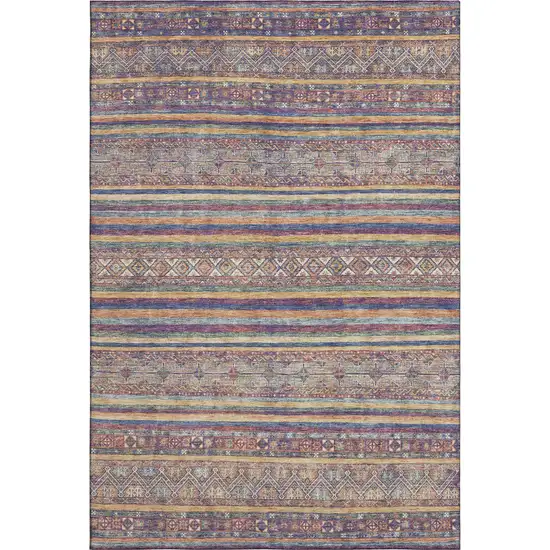 Blue Beige And Gray Striped Washable Area Rug With UV Protection Photo 1