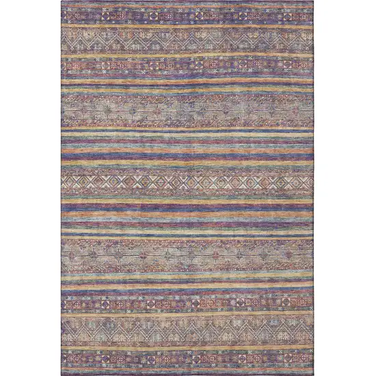 Blue Beige And Gray Striped Washable Area Rug With UV Protection Photo 3