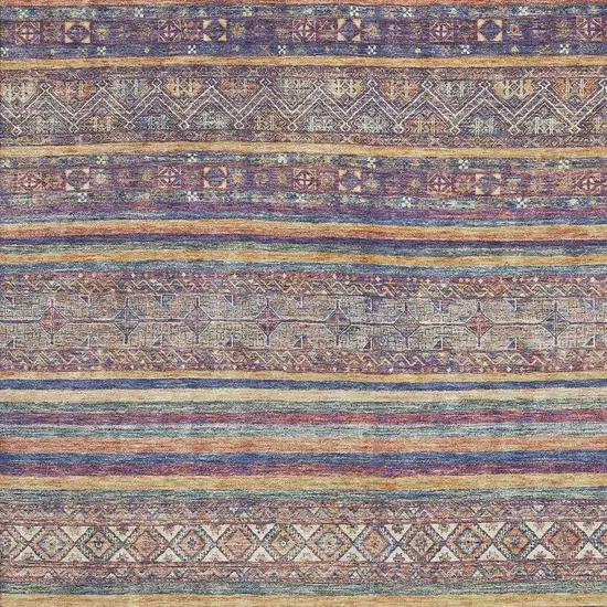 Blue Beige And Gray Striped Washable Area Rug With UV Protection Photo 2