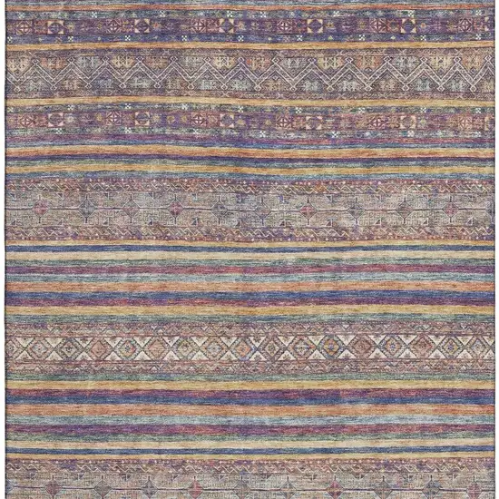 Blue Beige And Gray Striped Washable Area Rug With UV Protection Photo 3