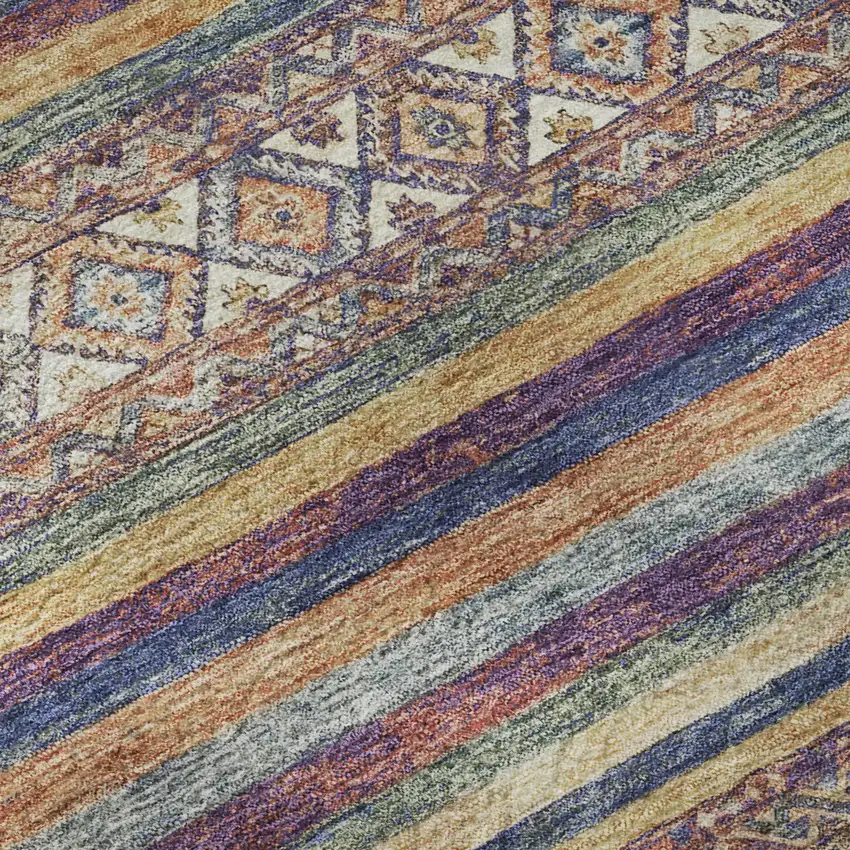 Blue Beige And Gray Striped Washable Area Rug With UV Protection Photo 9